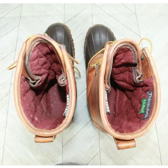 LL Bean Brown Leather Waterproof Insulated Hunting Duck Boots Size 7 N - Picture 6 of 8